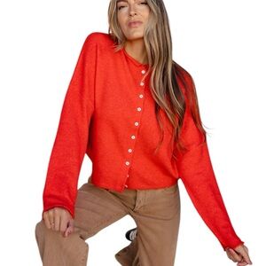 NWT Roolee Candy Red “A Single Moment” Button Up Cardigan Large Relaxed Fit